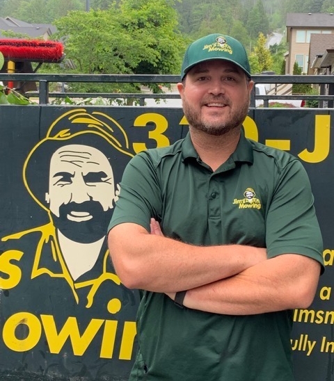 Andrew Hull our Jim’s Mowing franchisee in Maple Ridge, Walnut Grove and Mission in front of trailer Andrew Hull our Jim’s Mowing franchisee in Maple Ridge, Walnut Grove and Mission in front of trailer