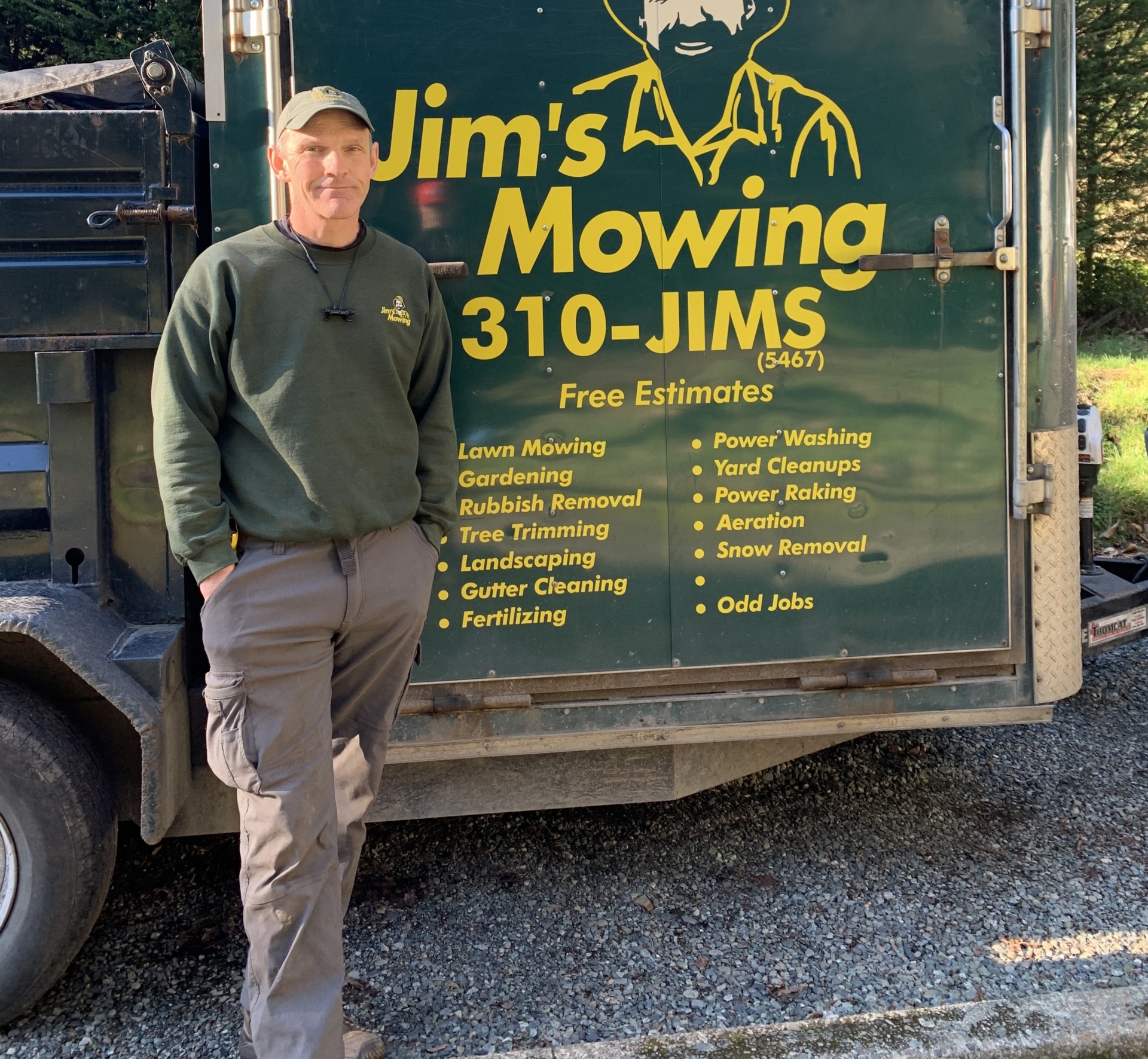 Joel Pendergast our Jim’s Mowing franchisee in Victoria in front of trailer Joel Pendergast our Jim’s Mowing franchisee in Victoria in front of trailer