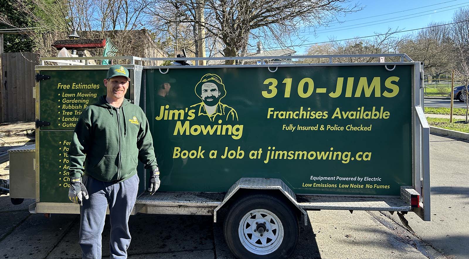 geoff-morehouse Geoff Morehouse our Jim’s Mowing franchisee in Victoria in front of trailer